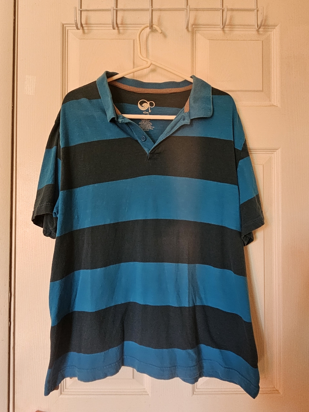 OP Men's Teal and Black Wide-Striped Polo